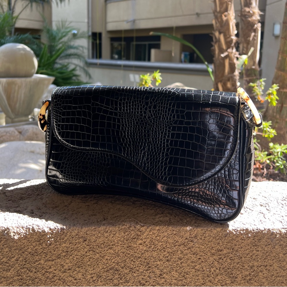 Topshop bag, faux snake skin, black with leopard detail